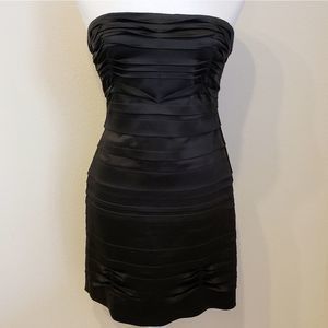 BCBG MAXAZRIA Black Satin Layered Strapless Dress